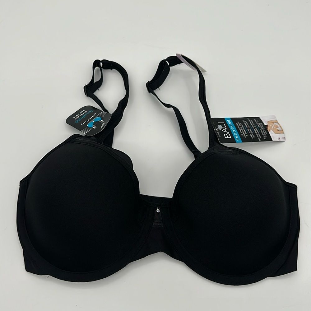 Bali Bra Womens 34D Black Smoothing Breathable Adjustable Breathable Back Close